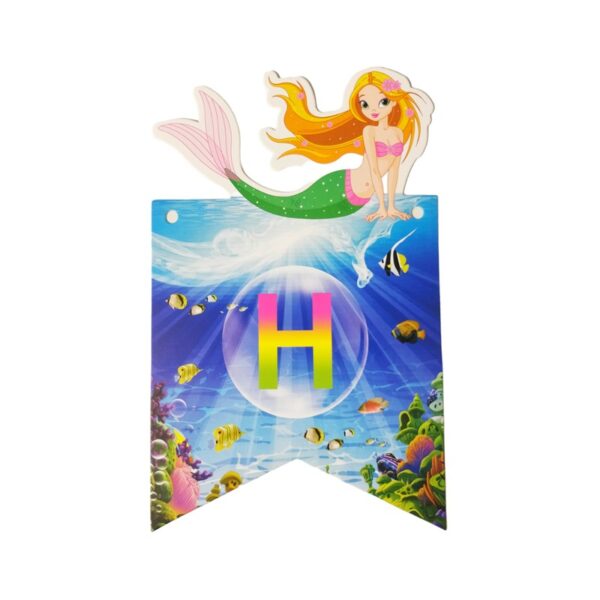 Set 5 baloane confetti auriu si banner Happy Birthday ocean, sirena - imagine 4