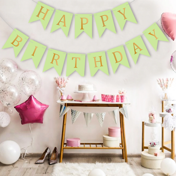 Set 5 baloane confetti auriu si banner Happy Birthday verde - imagine 4