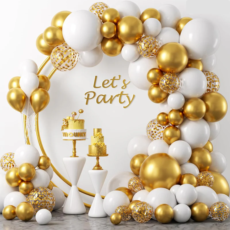 Set baloane pentru aranjamente tip arcada, Auriu/Alb, 103 piese, Ropet