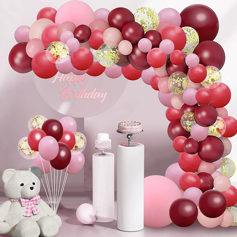 Set baloane pentru aranjamente tip arcada, Visiniu/Roz, 103 piese, Ropet