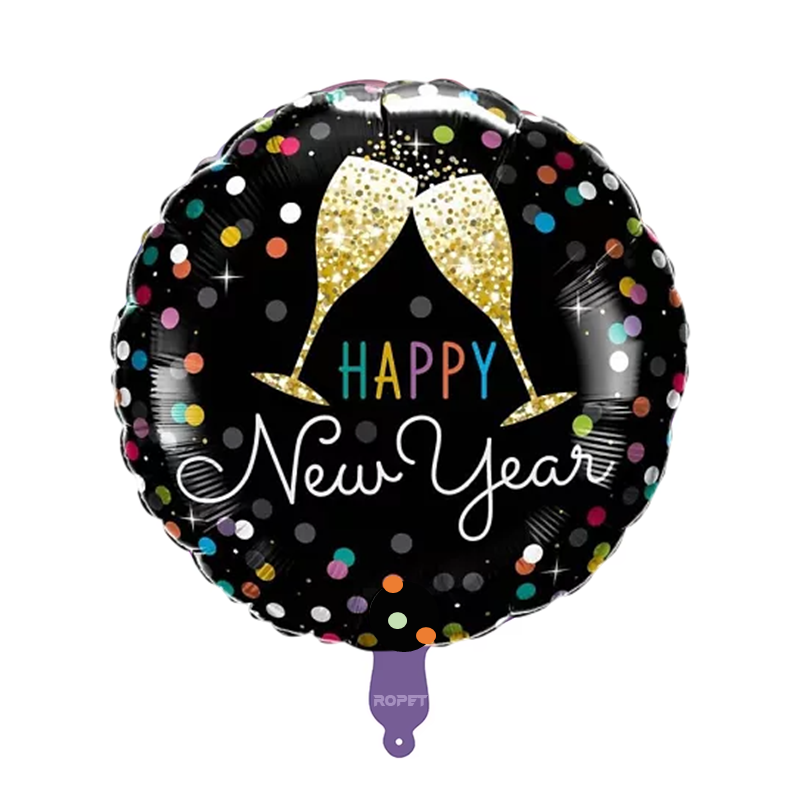 Balon Folie Happy New Year, 45cm, negru